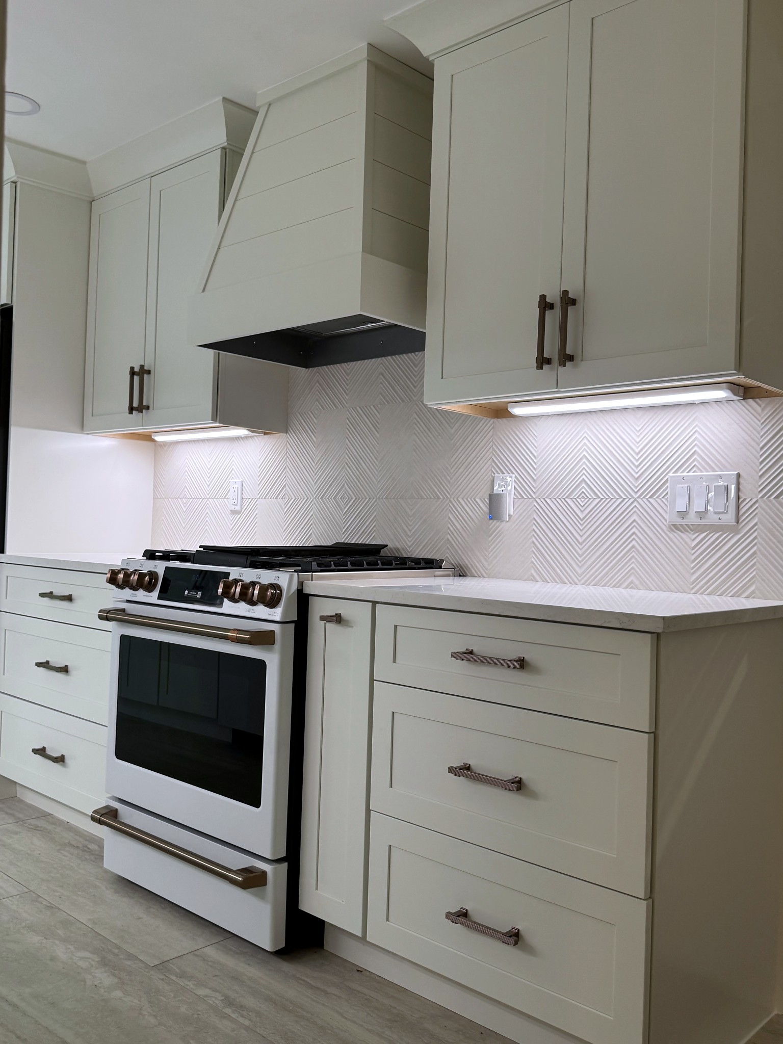 Quartz counter and cabinetry in the finished Montclair kitchen